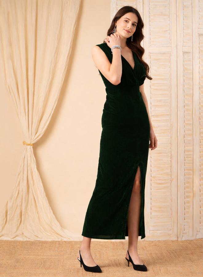 ميش فستان طويل نسائي مخمل بلا أكمام - Image 3